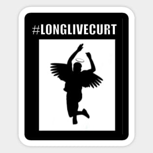 Long Live Curt. White Text. Angel outline.Pacifist. Peace. Sticker